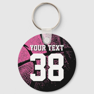 Neon rosa-basketboll med ett jersey-nummer nyckelring