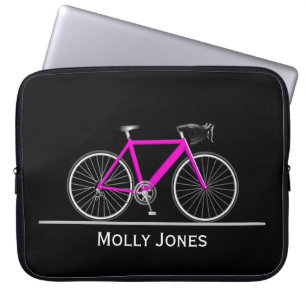 Neon Rosa Bike med Namn på Black Laptop Fodral