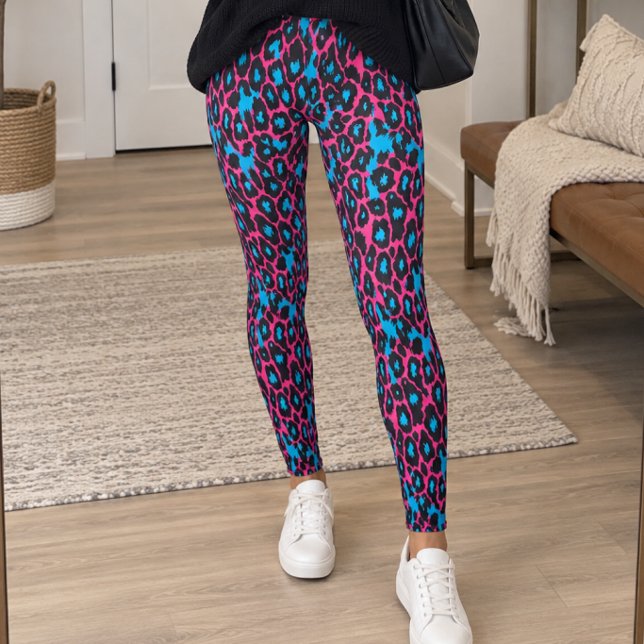 Neon Rosa Blå Leopardtryck Leggings (Skapare uppladdad)