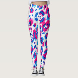 Neon Rosa Blå Leopardtryck Leggings
