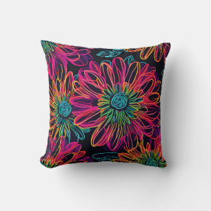 Neon rosa blommor kudde