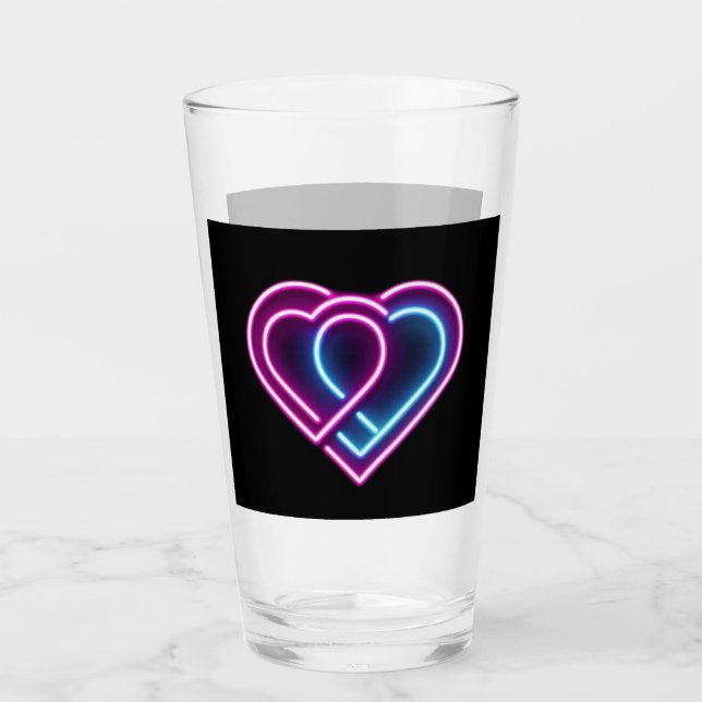 Neon rosa/blue eart Valentine Day mugg Glaskopp (Framsida)