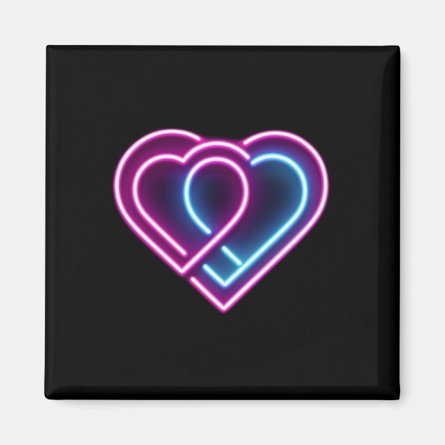 Neon rosa/blue eart Valentine Day mugg Magnet (Framsidan)