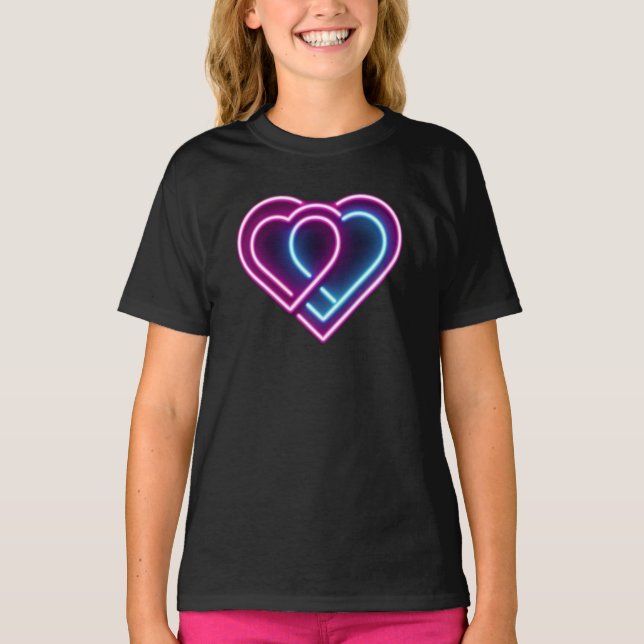 Neon rosa/blue eart Valentine Day mugg T Shirt (Framsida)