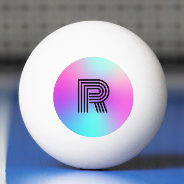 Neon Rosa Blue & Lila Ombre Monogram Pingisboll (pink blue and purple neon monogram ping pong ball)