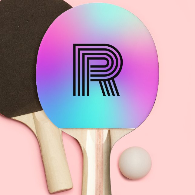 Neon Rosa Blue & Lila Ombre Monogram Pingisracket (retro neon pink blue purple monogram ping pong paddle)