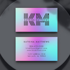 Neon Rosa Blue & Lila Ombre Monogram Visitkort