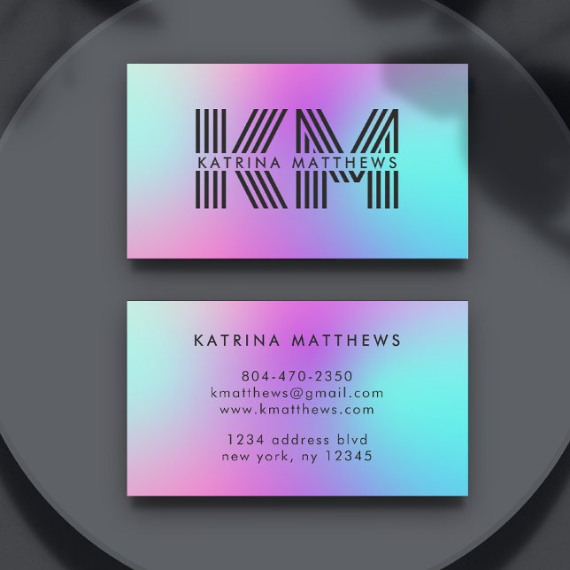 Neon Rosa Blue & Lila Ombre Monogram Visitkort (Neon Pink Blue & Purple Ombre Monogram Business Card
)