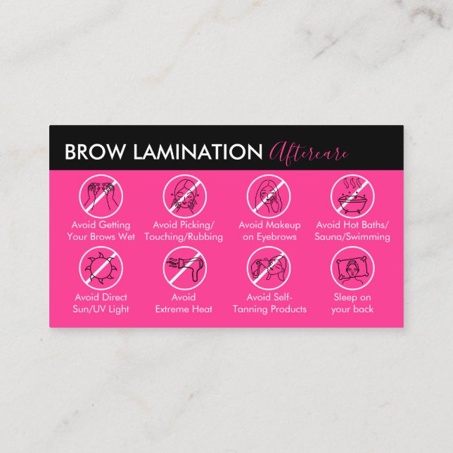 Neon Rosa Brow Lamation Aftercare Guide Visitkort (Baksida)