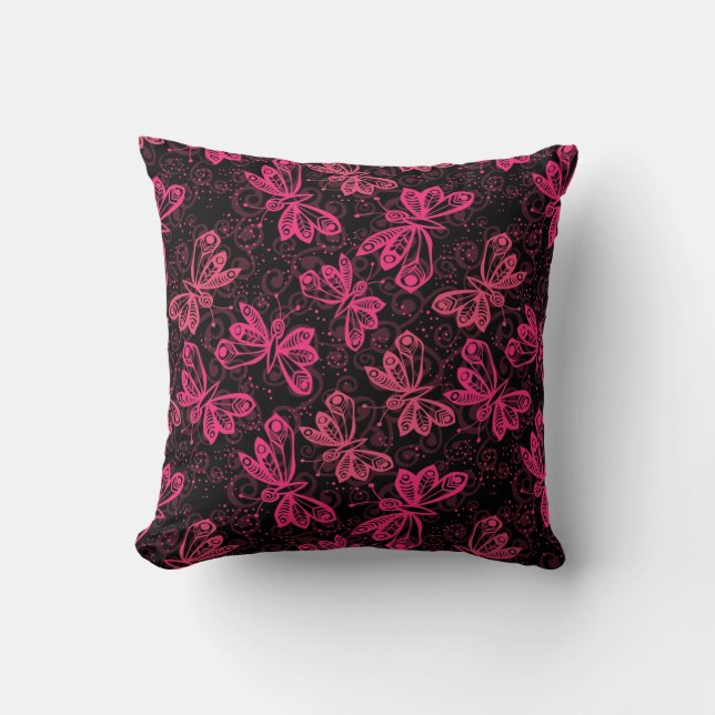 Neon Rosa Buttflies Kudde (Framsida)