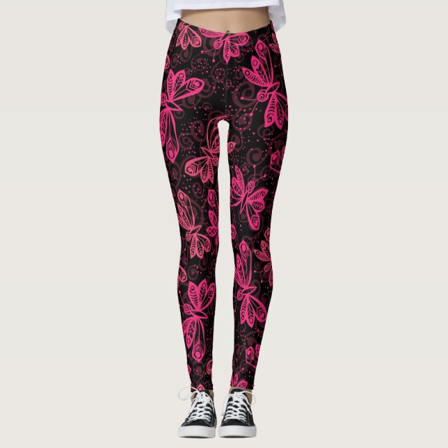 Neon Rosa Buttflies Leggings (Framsida)