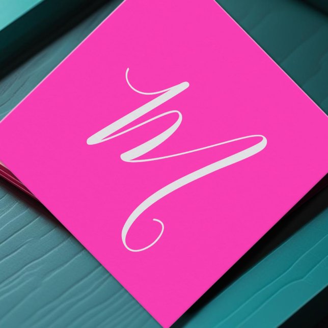 neon rosa - chic monogram fyrkantigt visitkort (Skapare uppladdad)