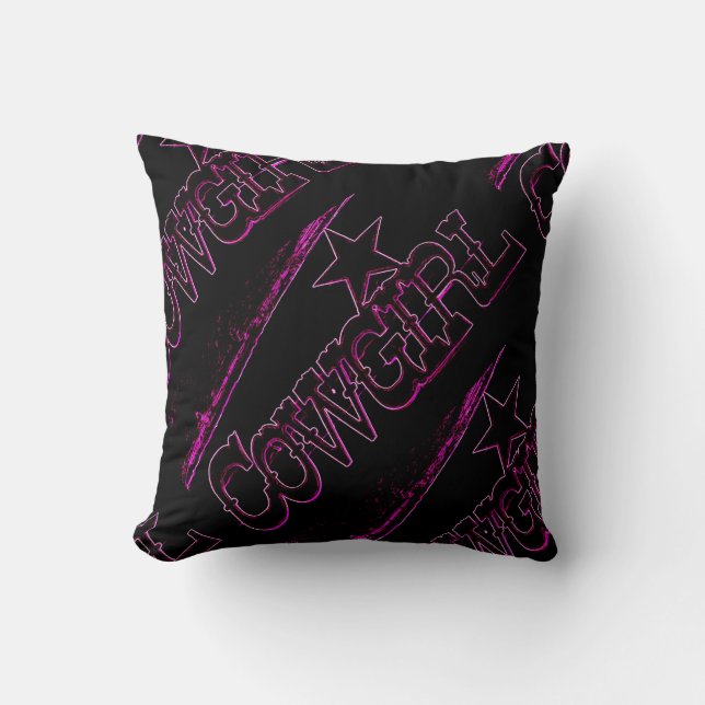 neon rosa cowgirl svart kudde (Framsida)