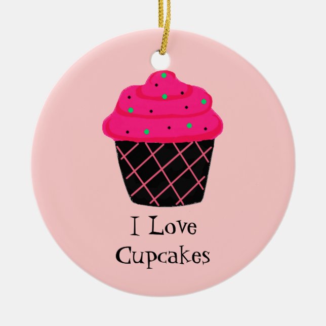 Neon Rosa Cupcake Julgransprydnad Keramik (Framsidan)
