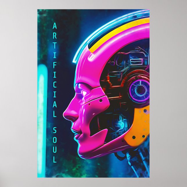 Neon Rosa Cyberpunk Android Konstgjord Själ Poster (Framsidan)