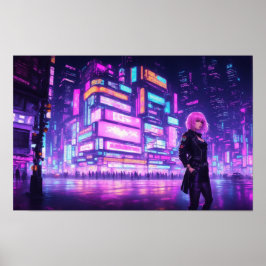 Neon Rosa Cyberpunk City Poster
