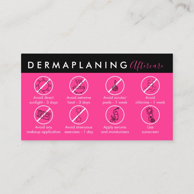 Neon Rosa Dermaplaning Eftervårdsinstruktion Visitkort (Baksida)