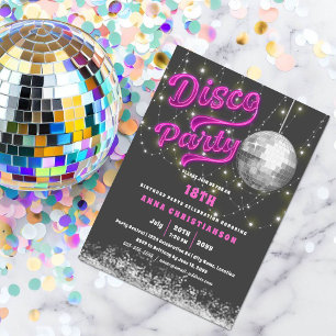 Neon Rosa Disco Födelsedagsfest Inbjudningar