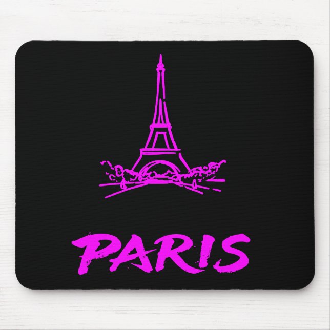 Neon Rosa Eiffeltornet Paris Skiss Modern Musmatta (Framsidan)