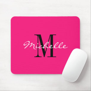 Neon rosa elegant anpassat namnmonogram dator musmatta