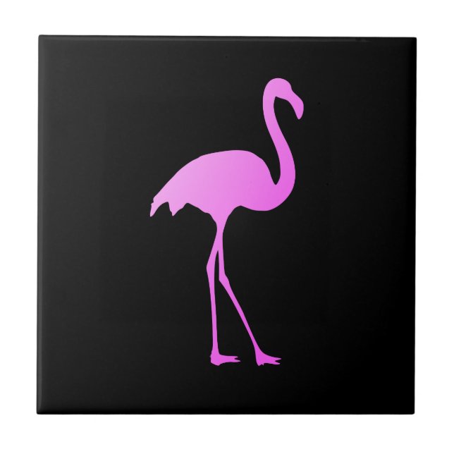 Neon rosa flamingo anpassad svart keramisk kakel (Framsidan)