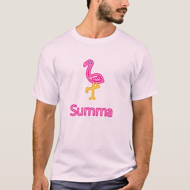 Neon Rosa Flamingo Summa (Sommar) T Shirt (Framsida)