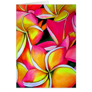 Neon rosa Frangipani Plumeria Beach art blommor Hälsningskort