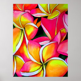 Neon Rosa Frangipani Plumeria vattenfärgsart Poster