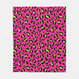 Neon Rosa Fuchsia och Lime Green Leopard Fleecefilt