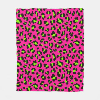 Neon Rosa Fuchsia och Lime Green Leopard Fleecefilt