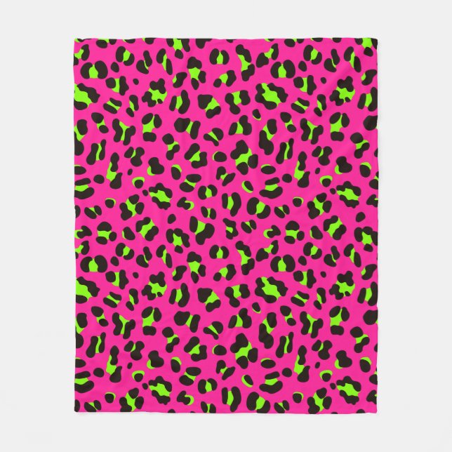 Neon Rosa Fuchsia och Lime Green Leopard Fleecefilt (Framsidan)