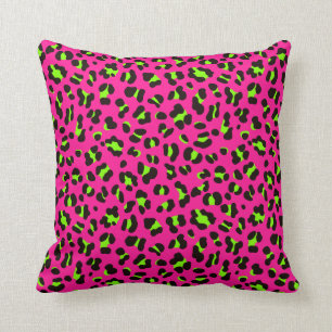 Neon Rosa Fuchsia och Lime Green Leopard Kudde