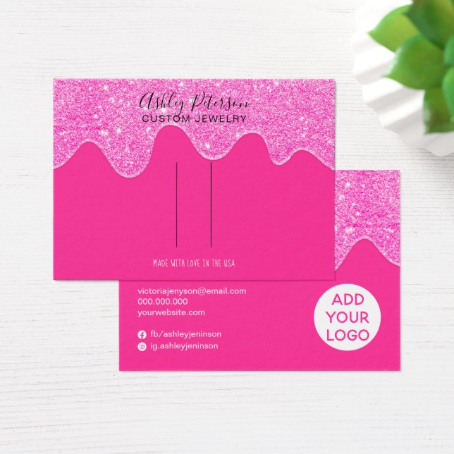 Neon rosa glitter droppar barrette hårklippsvisnin visitkort (Skivbord)