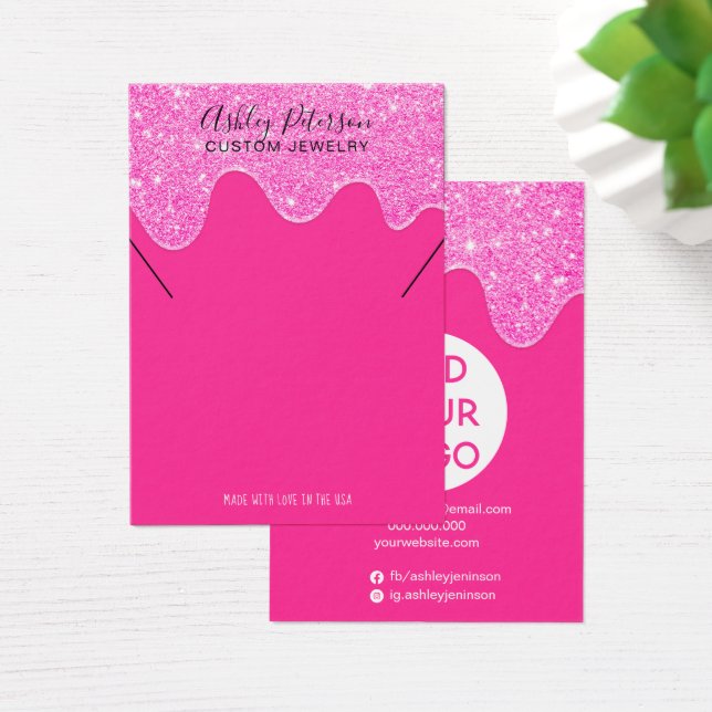 Neon rosa glitter droppar smyckeshalsband visning  visitkort (Skivbord)