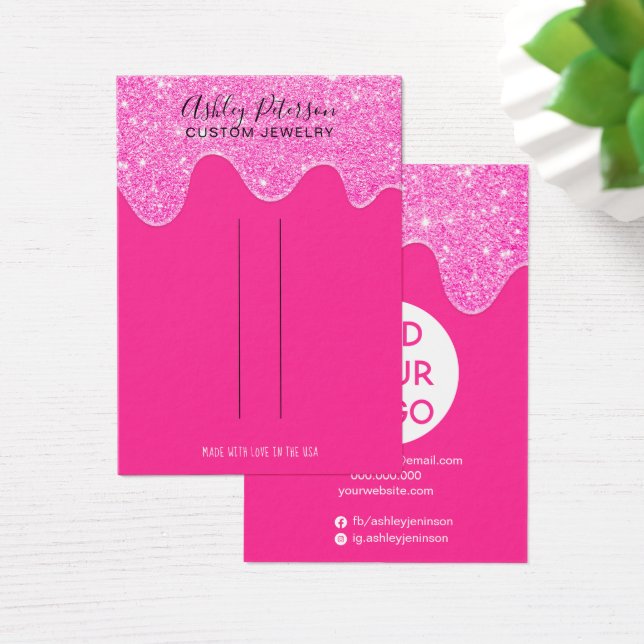 Neon rosa glitter droppar smyckethårklippsvisning visitkort (Skivbord)