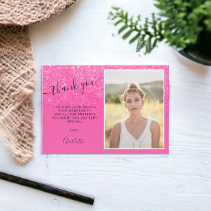 Neon rosa glitter ombre-trendig foton Söt 16 Tack Kort