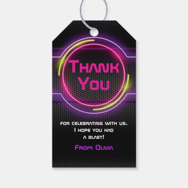 Neon Rosa Glow in Mörk Party FavoritMärkre Presentetikett (Framsidan)