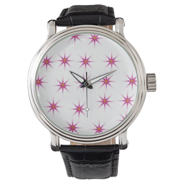 Neon Rosa Glowing Stars Mönster Armbandsur (Framsida)