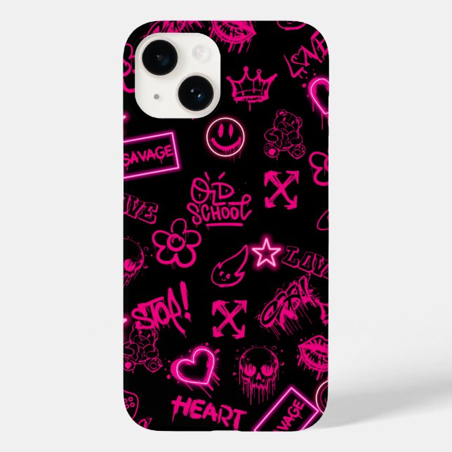 Neon rosa graffiti iphone case (Baksida)