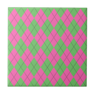 Neon Rosa Grönt Argyle Diamond Mönster Kakelplatta