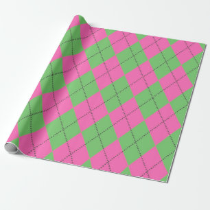 Neon Rosa Grönt Argyle Diamond Mönster Presentpapper