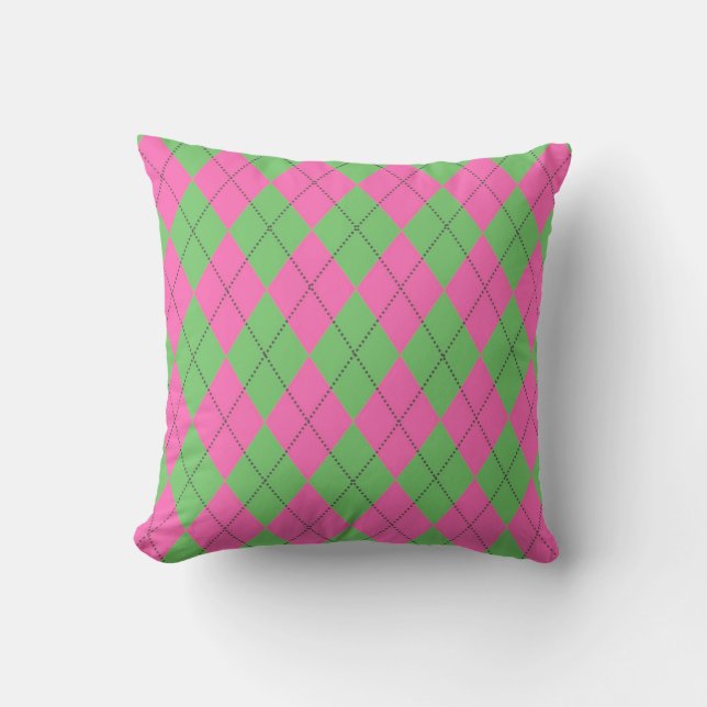 Neon Rosa Grönt Diagonal Geometric Y2K Mönster Kudde (Framsida)