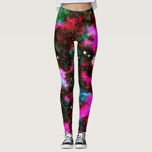 Neon Rosa Grönt Galaxy Yoga Leggings (Framsida)