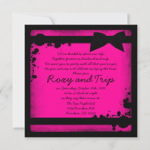 Neon rosa grunge black ribbon bröllopsinbjudans inbjudningar
