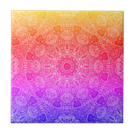 Neon Rosa Gult Blått Mandala Kalejdoskopiskt Motiv Kakelplatta