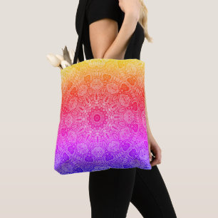 Neon Rosa Gult Blått Mandala Kalejdoskopiskt Motiv Tygkasse