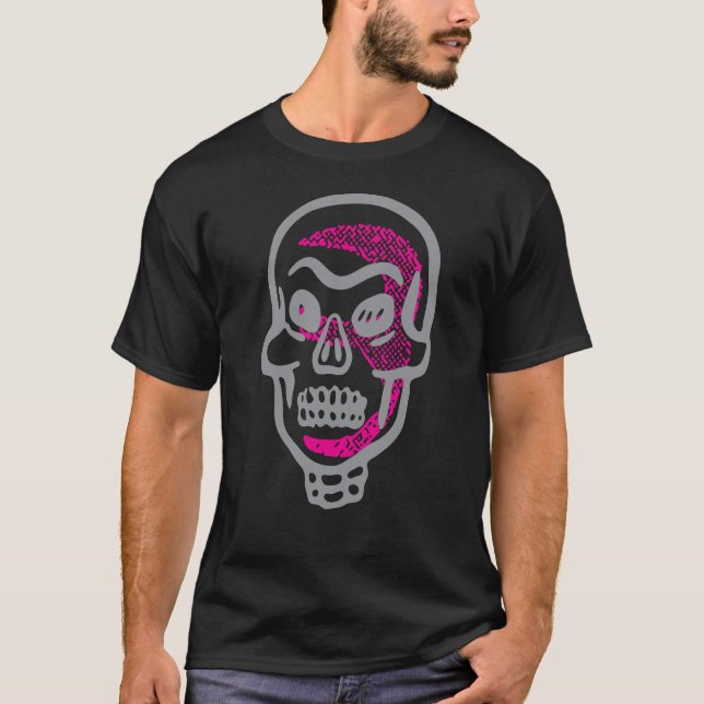 Neon Rosa Halloween Skull T Shirt (Framsida)