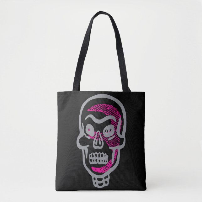 Neon Rosa Halloween Skull Tygkasse (Framsida)