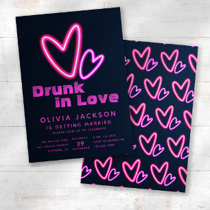 Neon Rosa Hearts Drunk i Kärlek Möhippa Inbjudningar