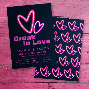 Neon Rosa Hearts Drunk i Kärlek Möhippa Inbjudningar